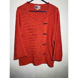 Habitat Clothes to Live In Lagon Look Burnt Orange 3/4 Sleeve Pucker Knit Sweate